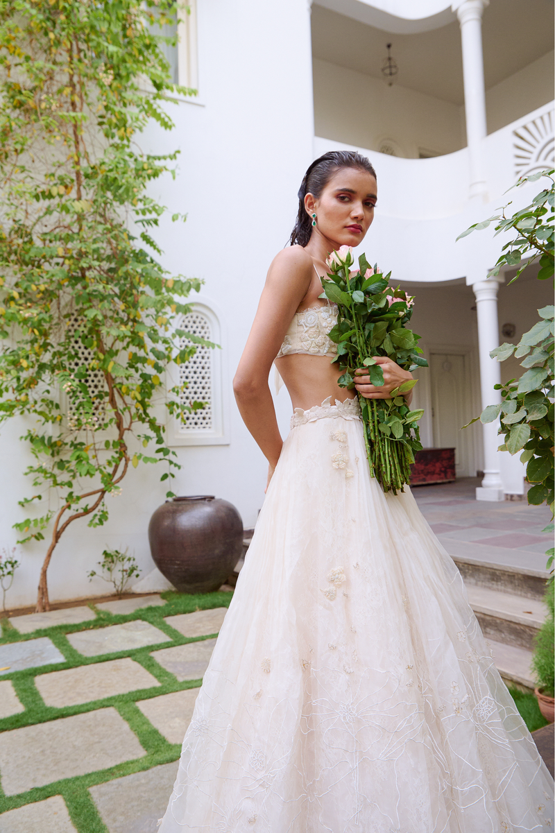 A white wedding lehenga