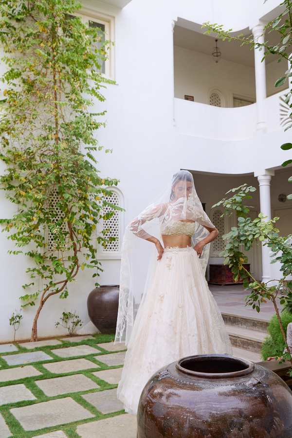 A white wedding lehenga