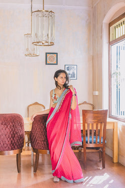 Candy Pink Leheriya and Shells Sari