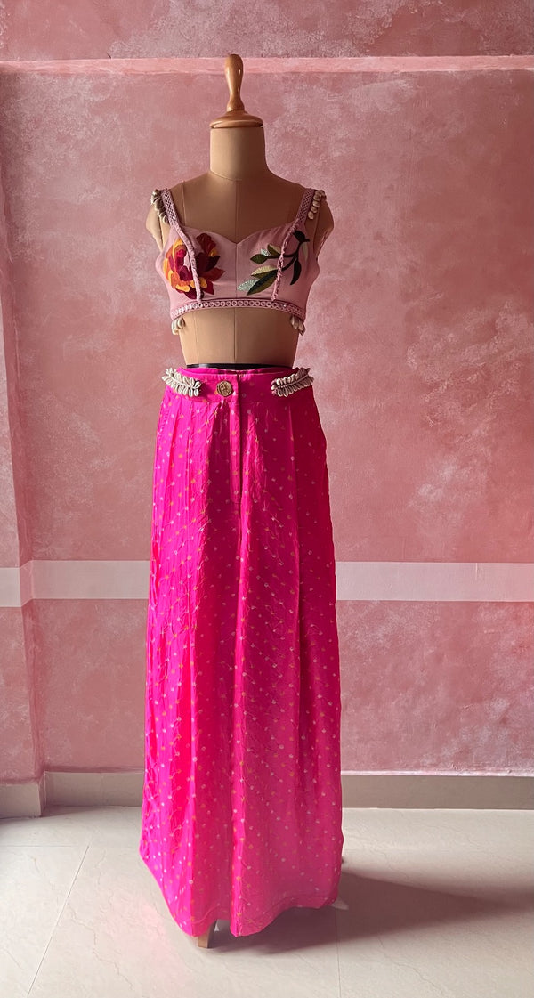 Pink Bandhini Trousers, Lilacs and Seashells