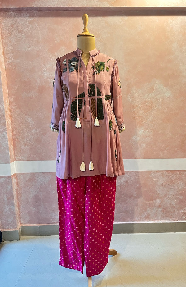 Pink Bandhni Pants and Tunic Set